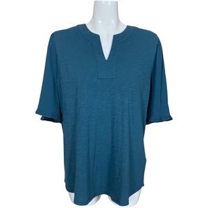 Soft Surroundings Pleat Sleeve Split Neck Ciara Top Petite Large